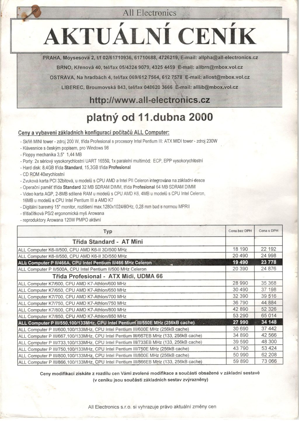 Ceník all-electronics.cz z 11. dubna 2000
